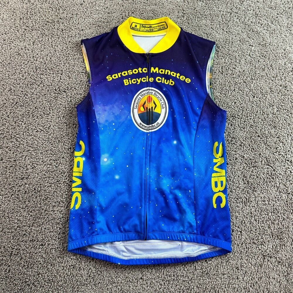 BeSpoke Cycling Jersey Womens Medium Blue Yellow Manatee Bicycle Club *
